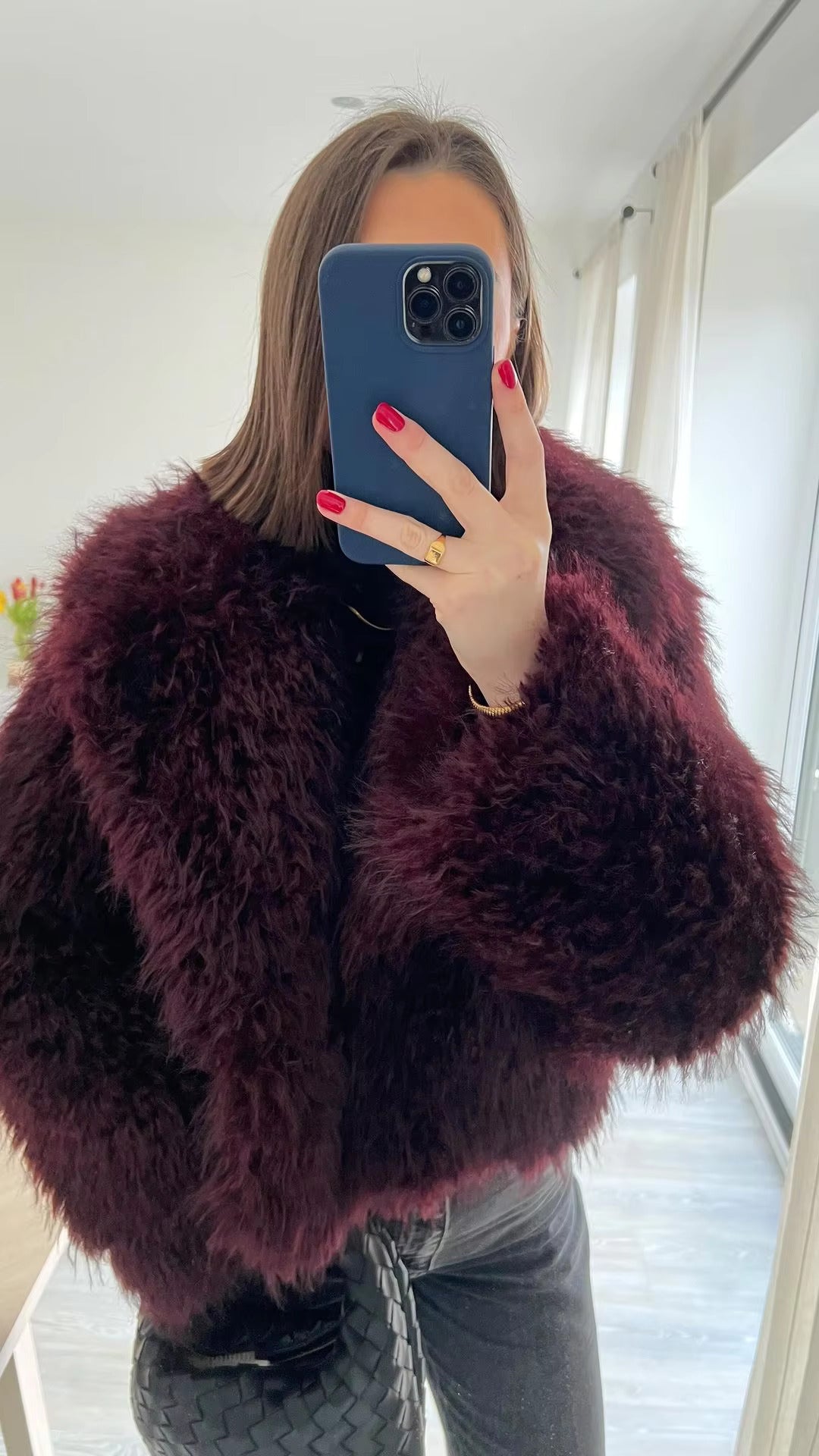 Burgundy Faux Fur Short Coat