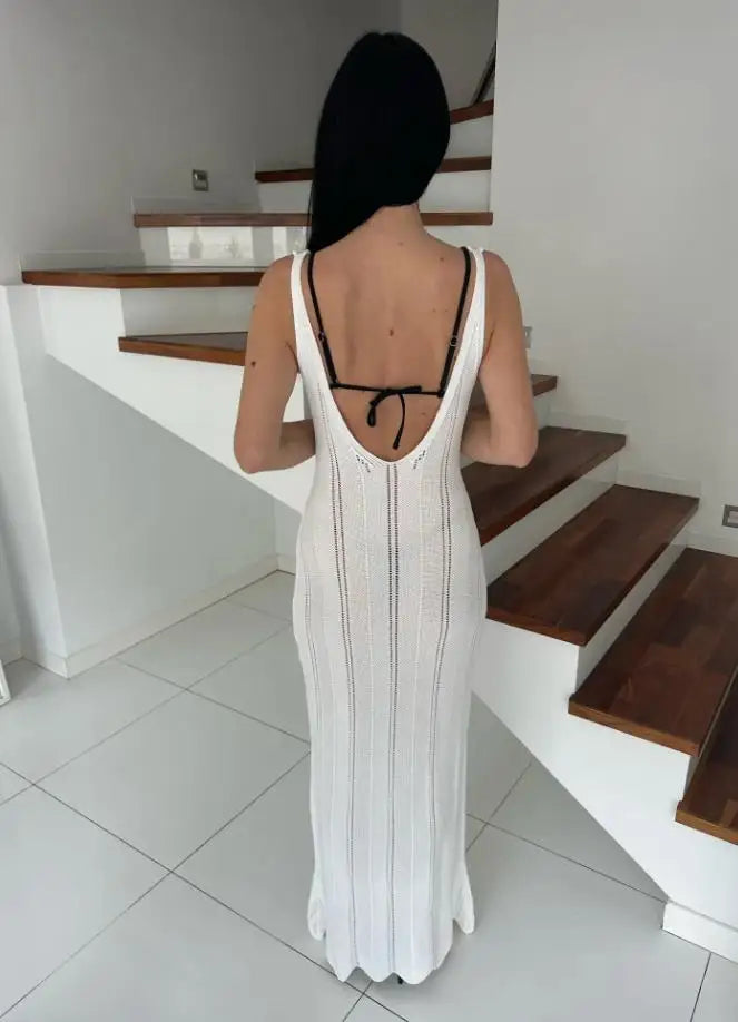 Knitted Low Back Sheer Dress