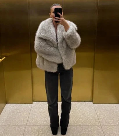 Faux Fur Long Hair Single-Breasted Short Jacket