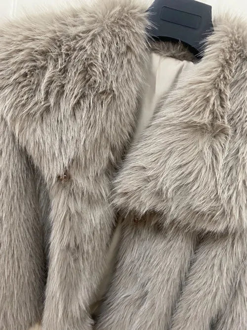 Faux Fur Long Hair Single-Breasted Short Jacket