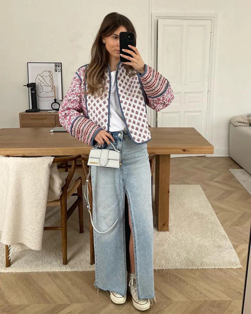 Reversible Quilted Patchwork Oversized Cropped Boho Jacket