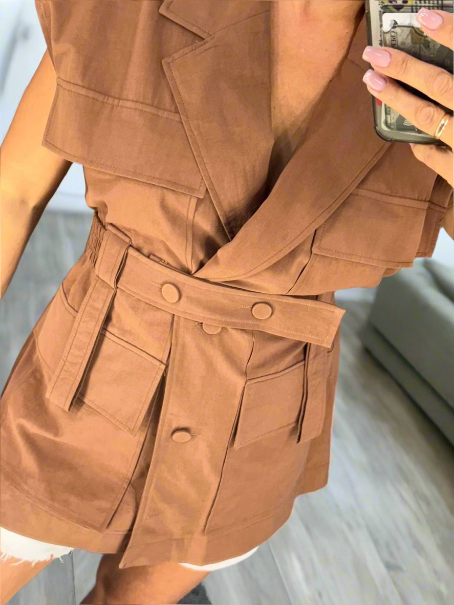 Belted Sleeveless Shirt