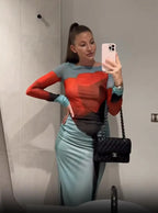 Tulip Printed See Through Mesh Dress