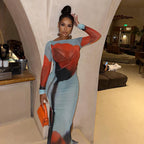 Tulip Printed See Through Mesh Dress