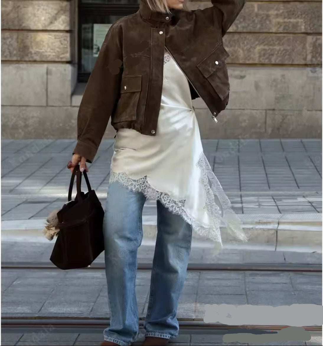 Asymmetric B&W Satin Lace Slip Dress the style manager