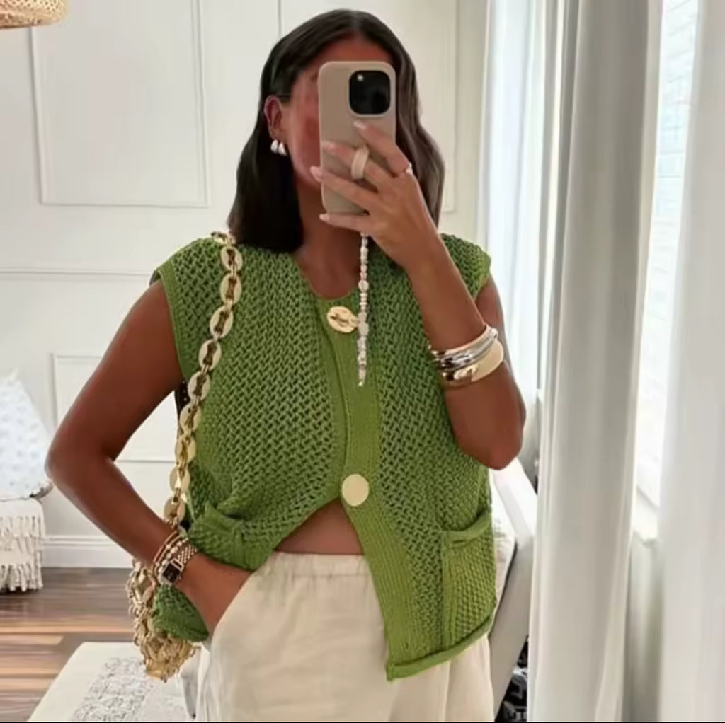 Chunky Knit Gilet with Gold Buttons the style manager