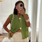 Chunky Knit Gilet with Gold Buttons the style manager