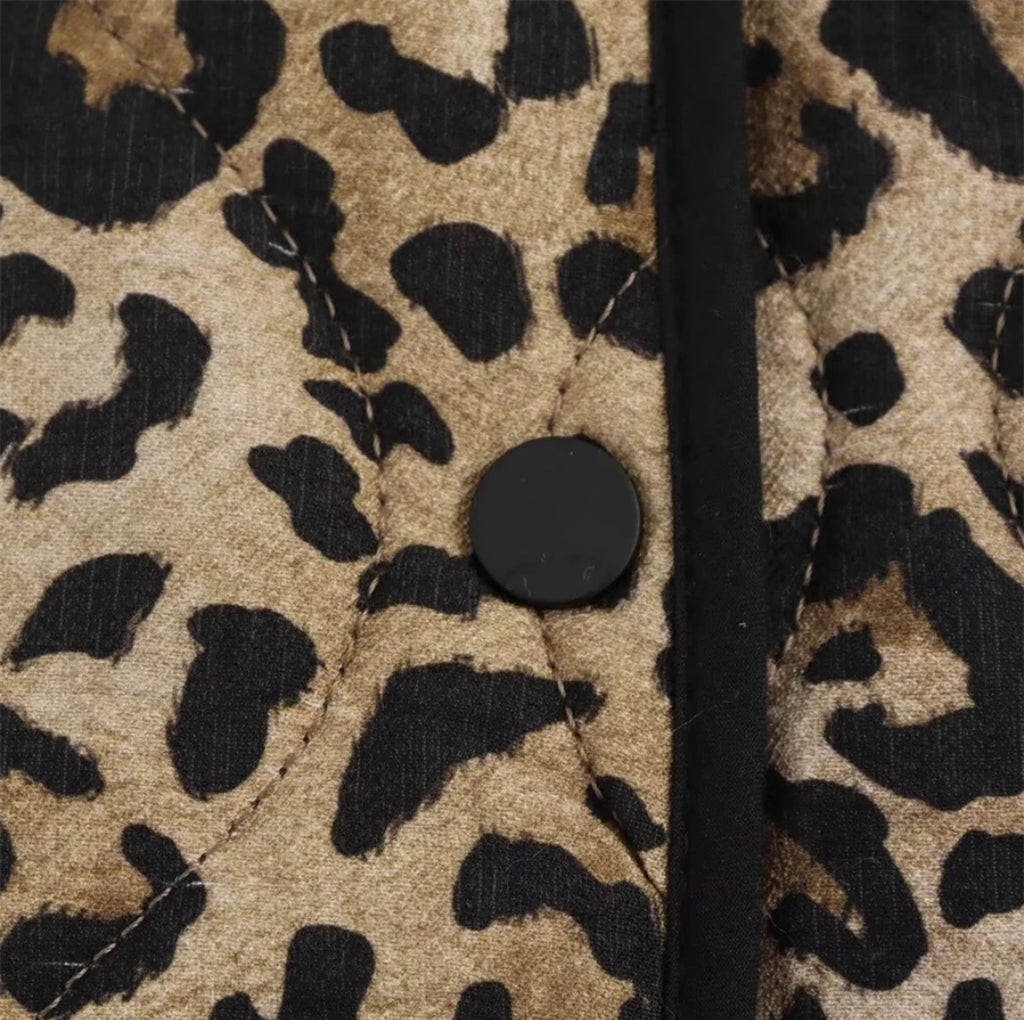 New Leopard Print Quilted Jacket with Trims