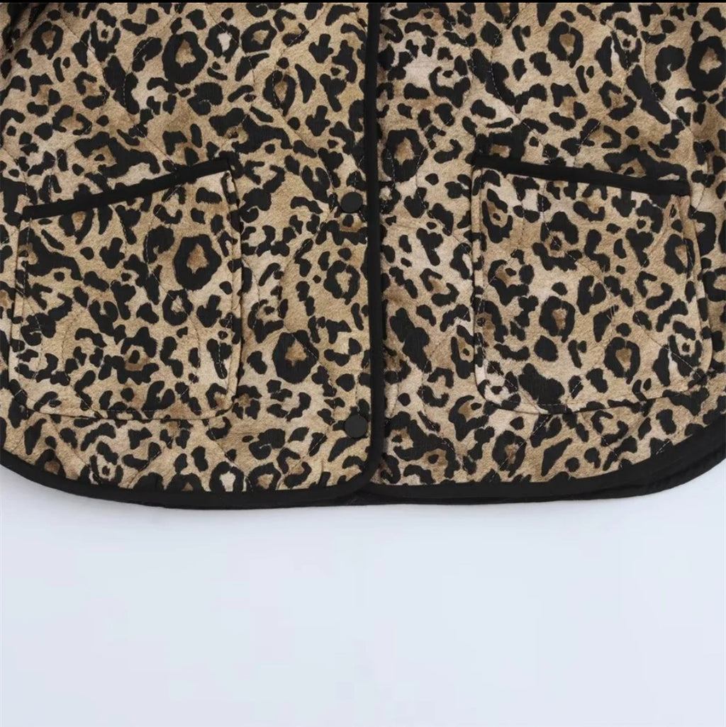 New Leopard Print Quilted Jacket with Trims