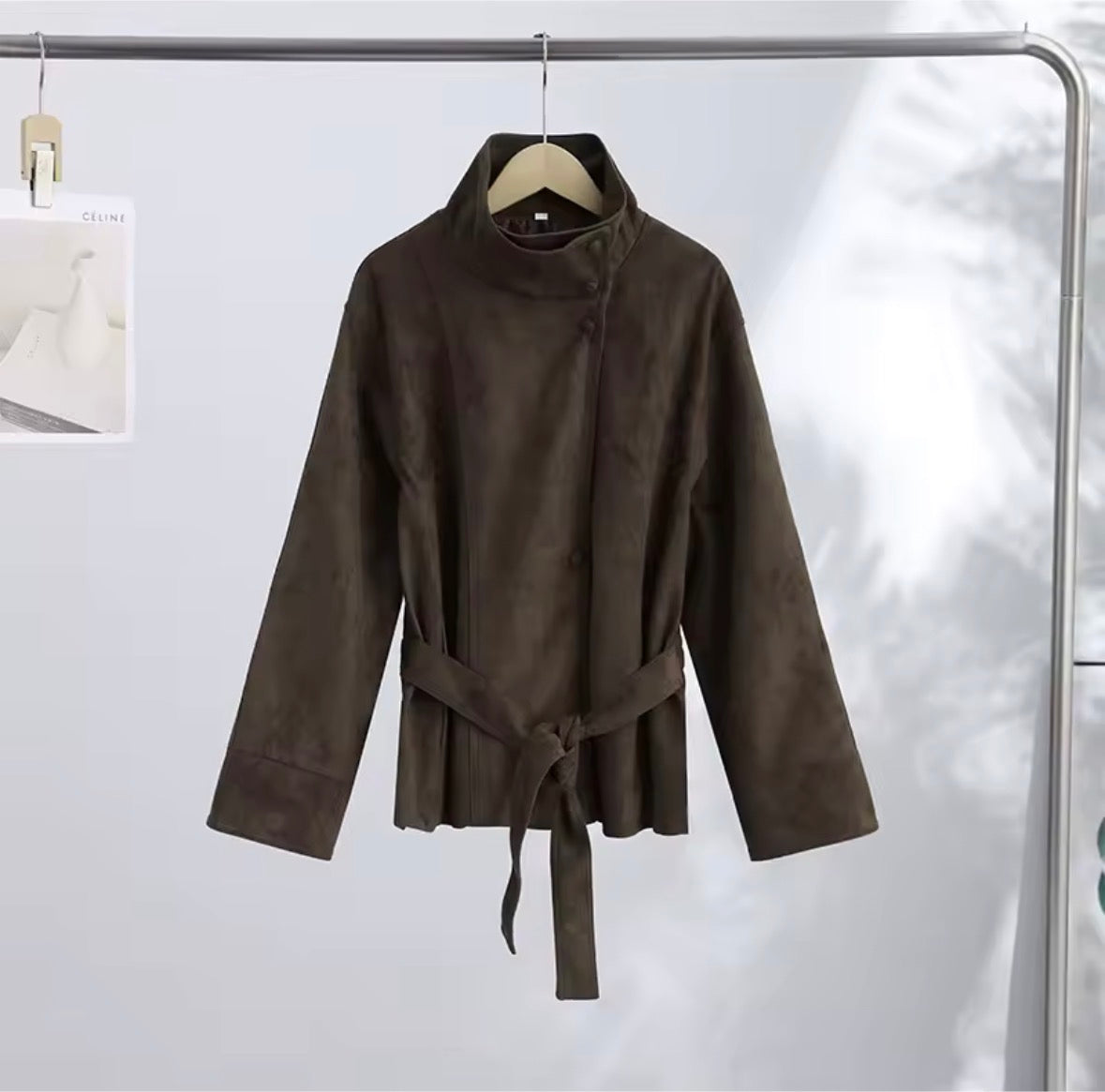 Faux Suede Belted Trench
