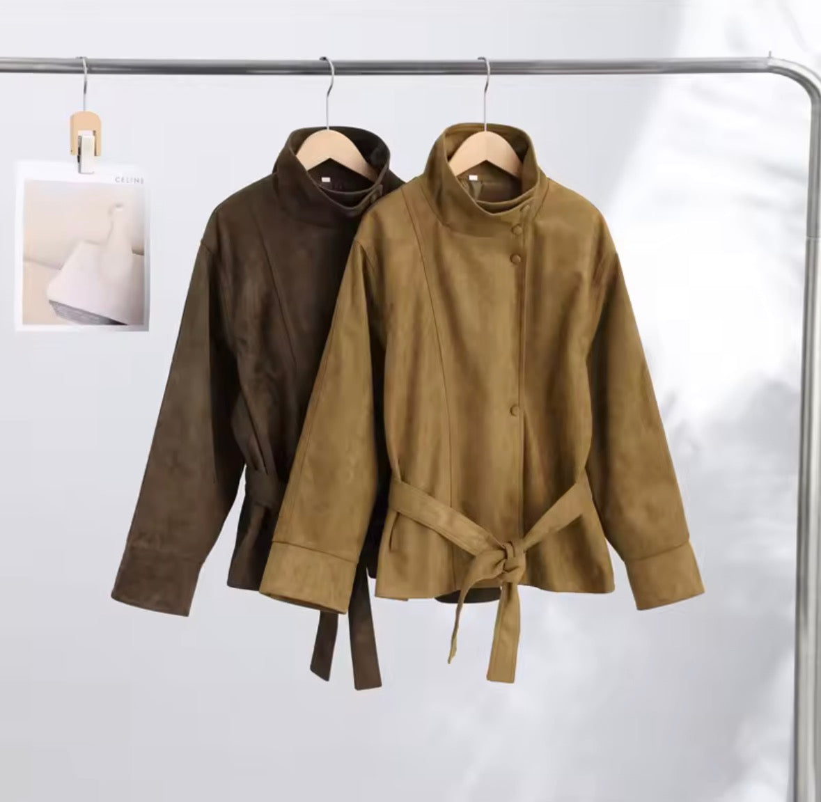 Faux Suede Belted Trench