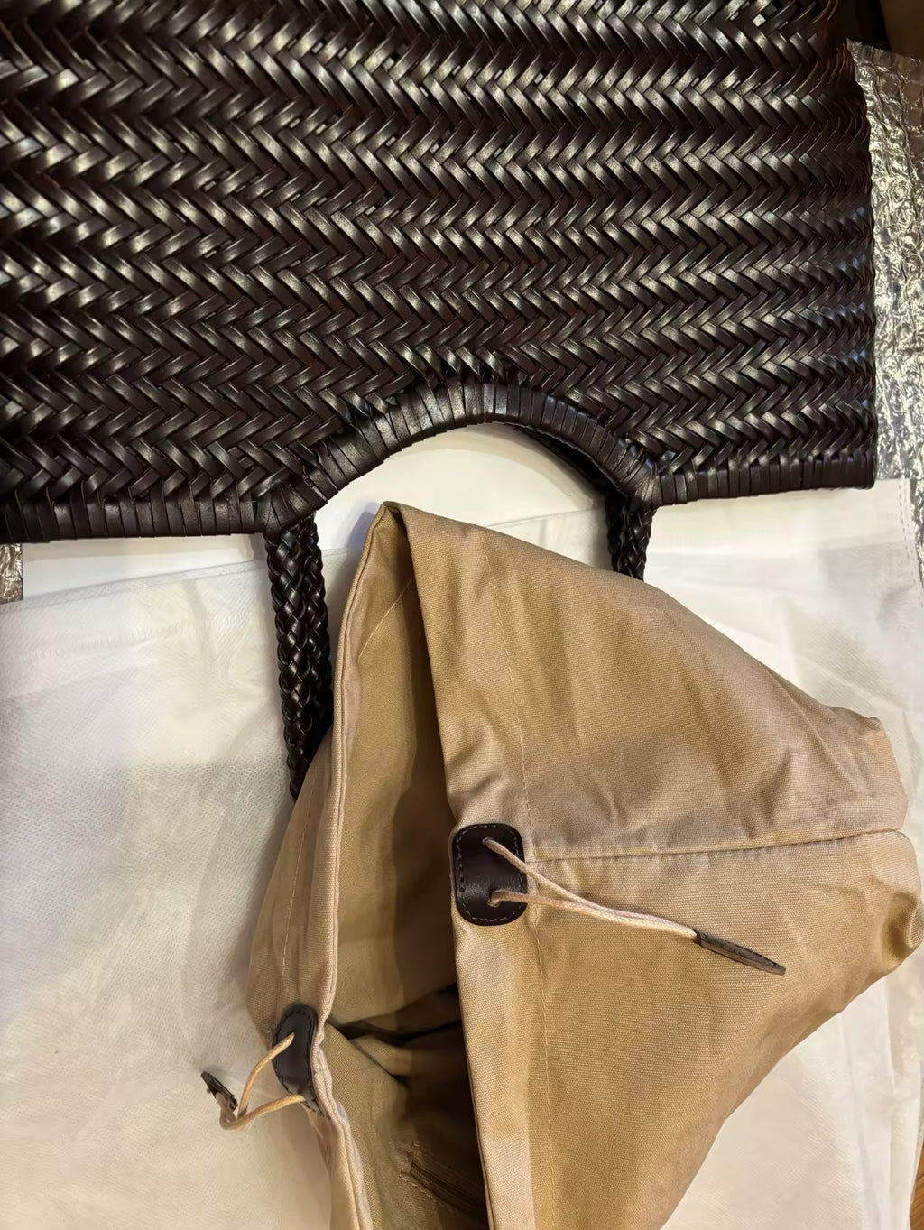 Leather Weave Tote Basket Bag