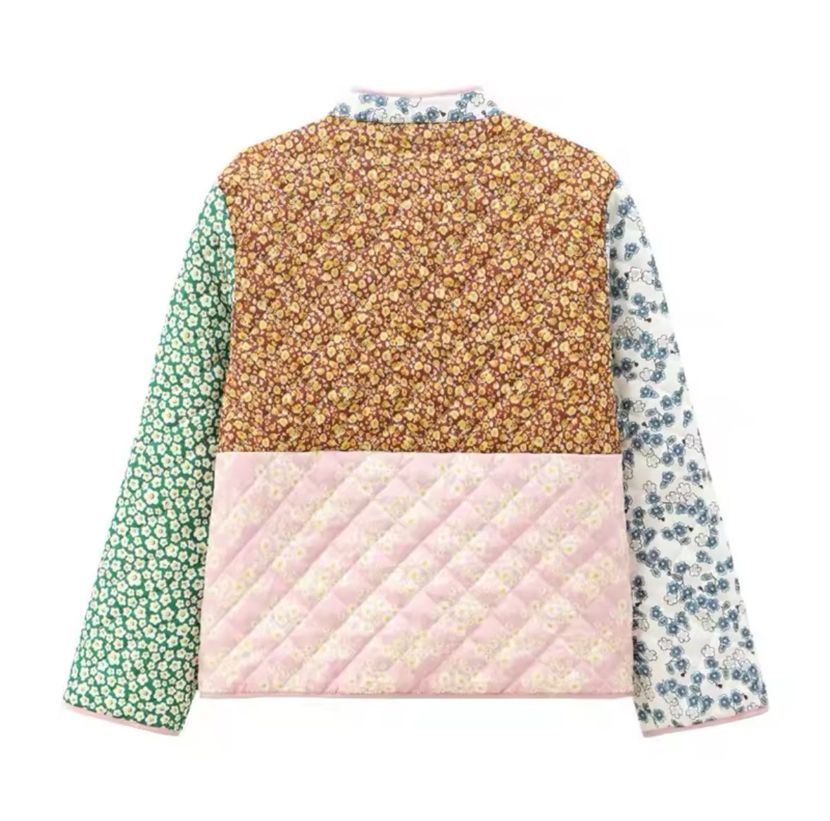 Patchwork Print Jacket with Wooden Buttons