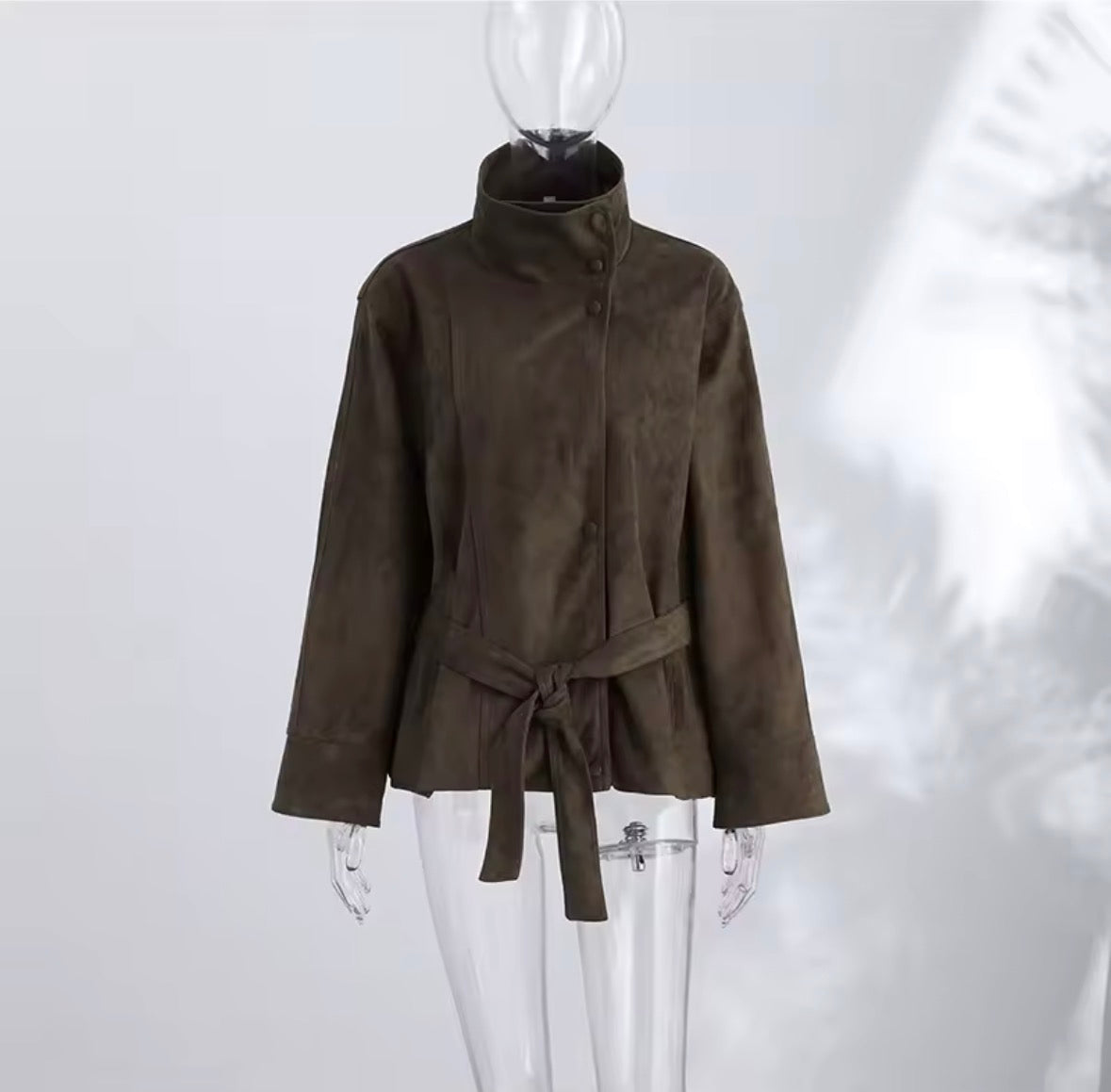 Faux Suede Belted Trench