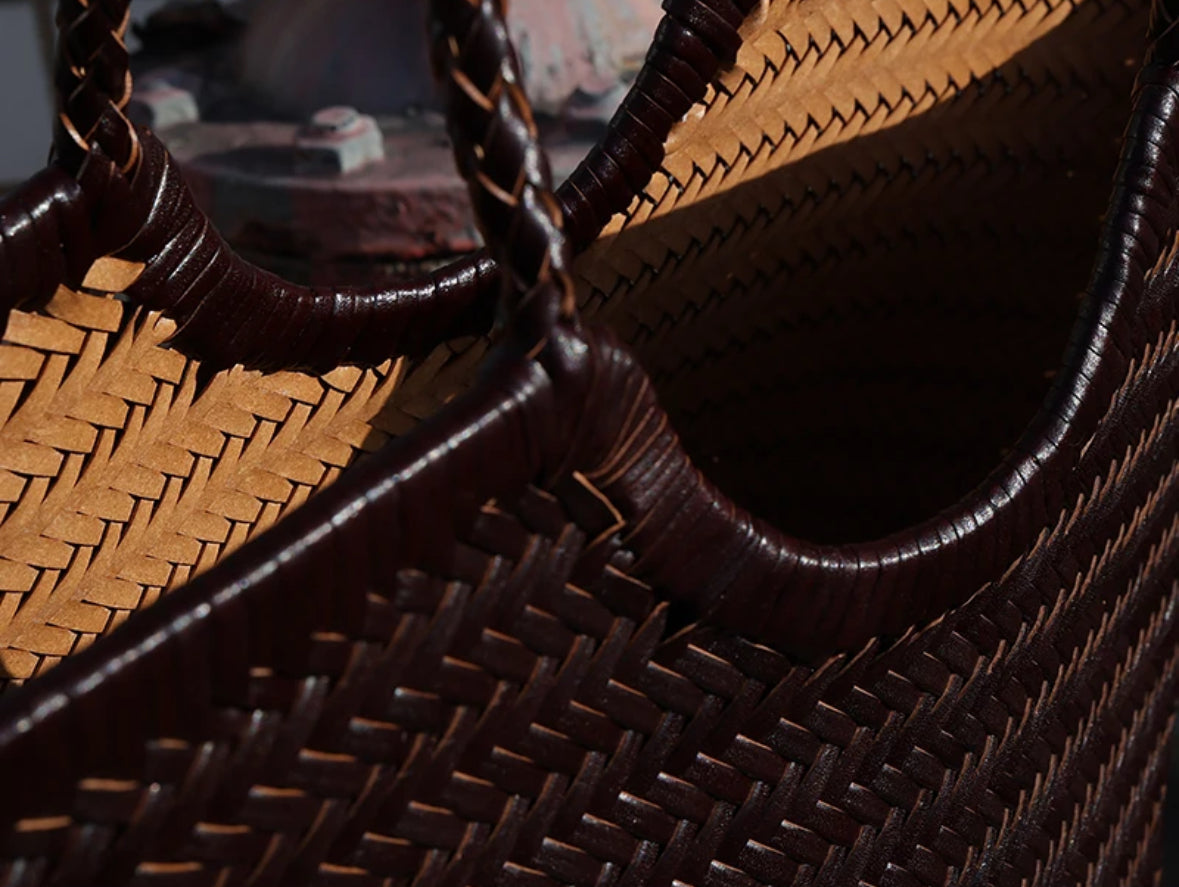 Leather Weave Tote Basket Bag