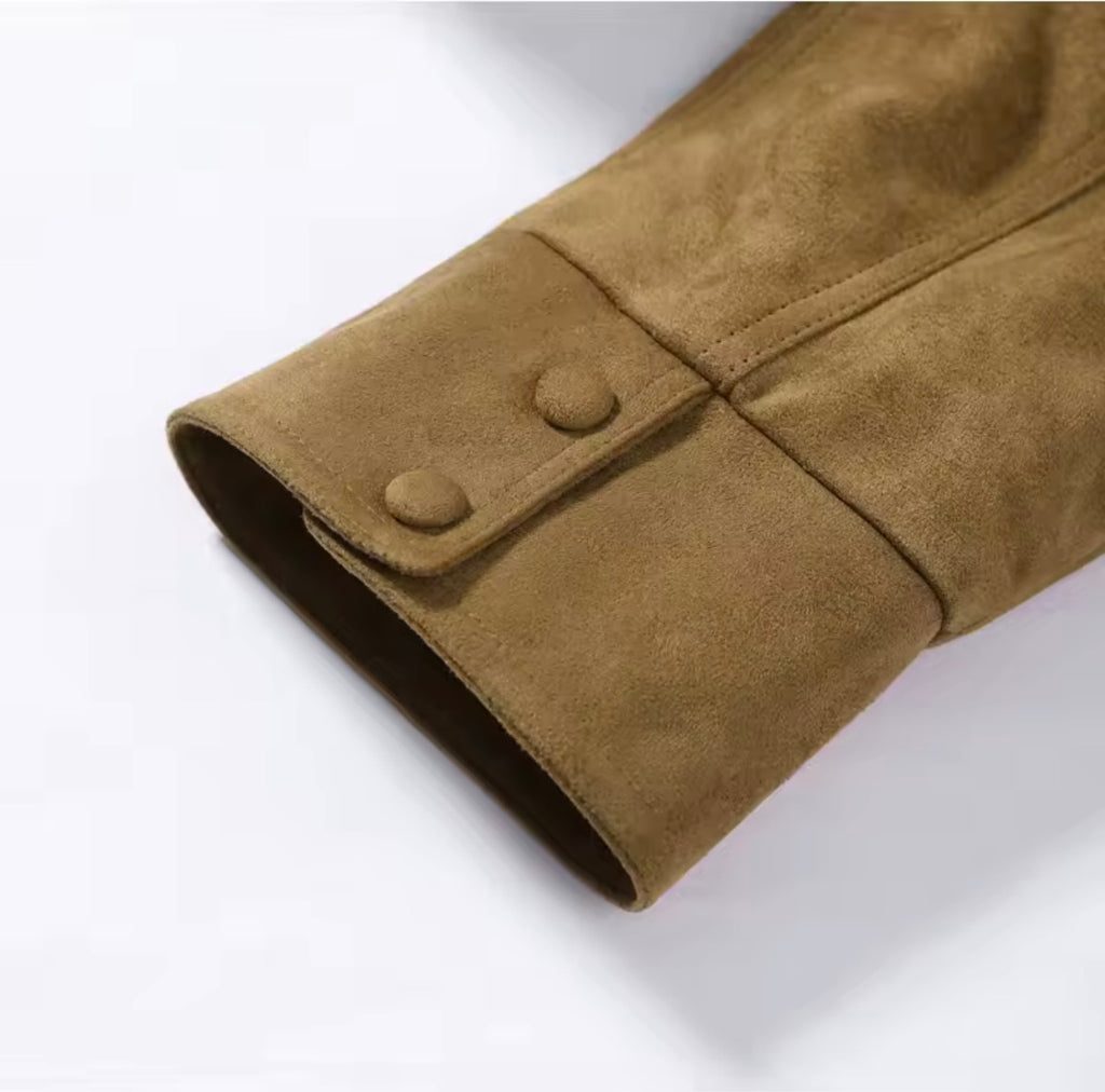 Faux Suede Belted Trench