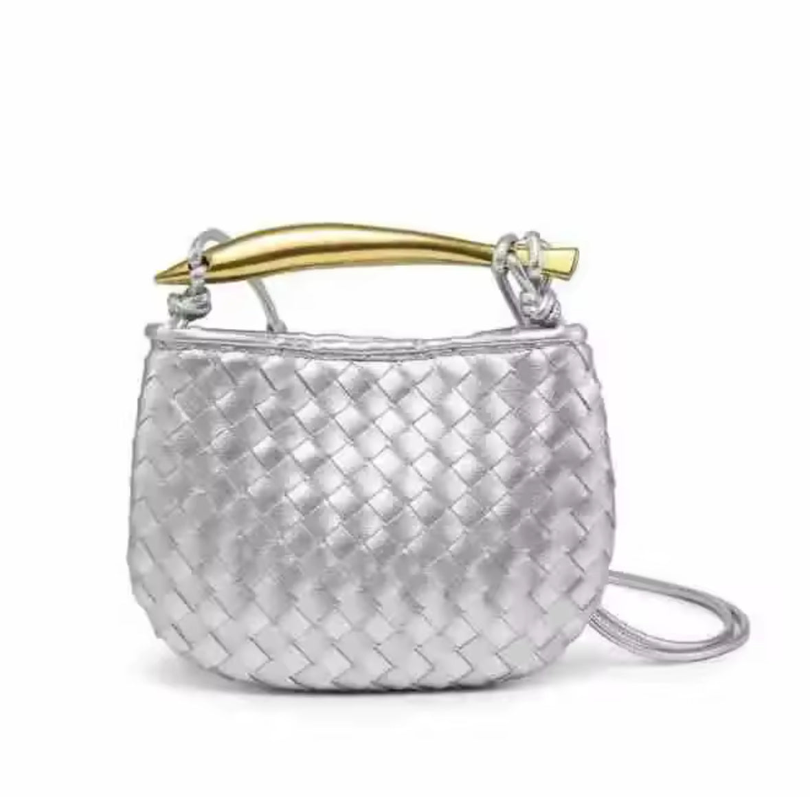 Weave Effect Clutch Bag with Metal Handle