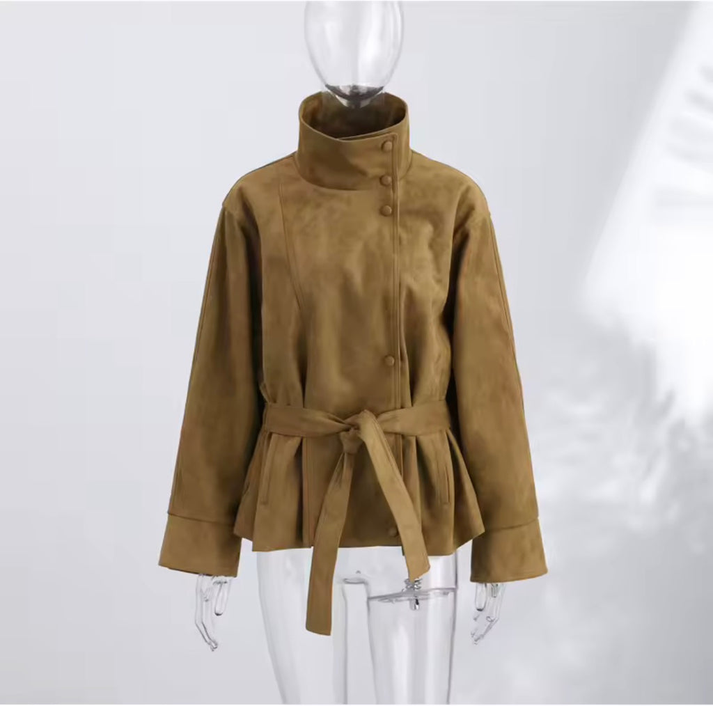 Faux Suede Belted Trench