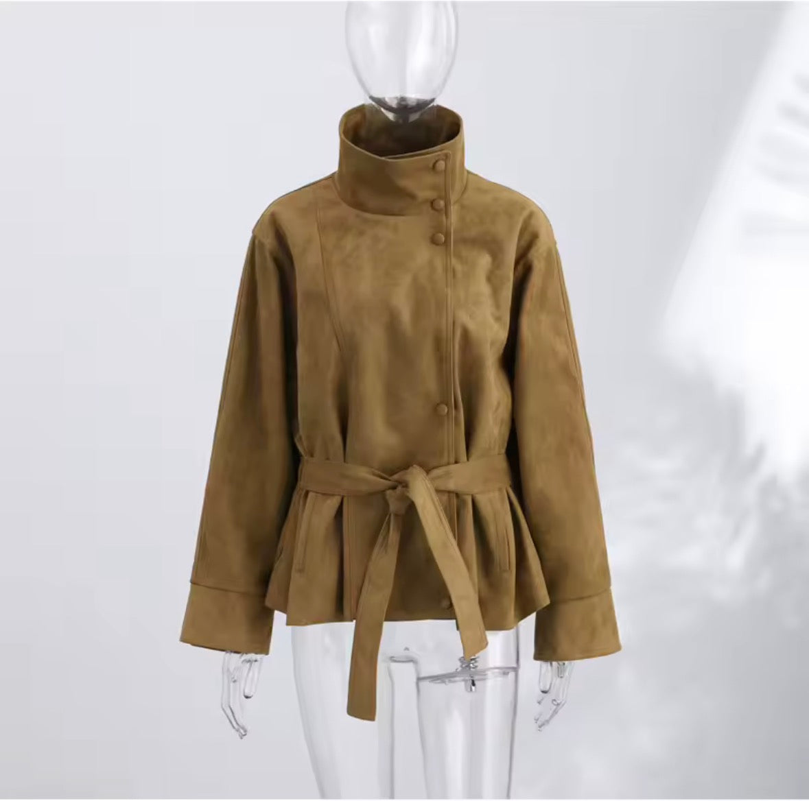 Faux Suede Belted Trench
