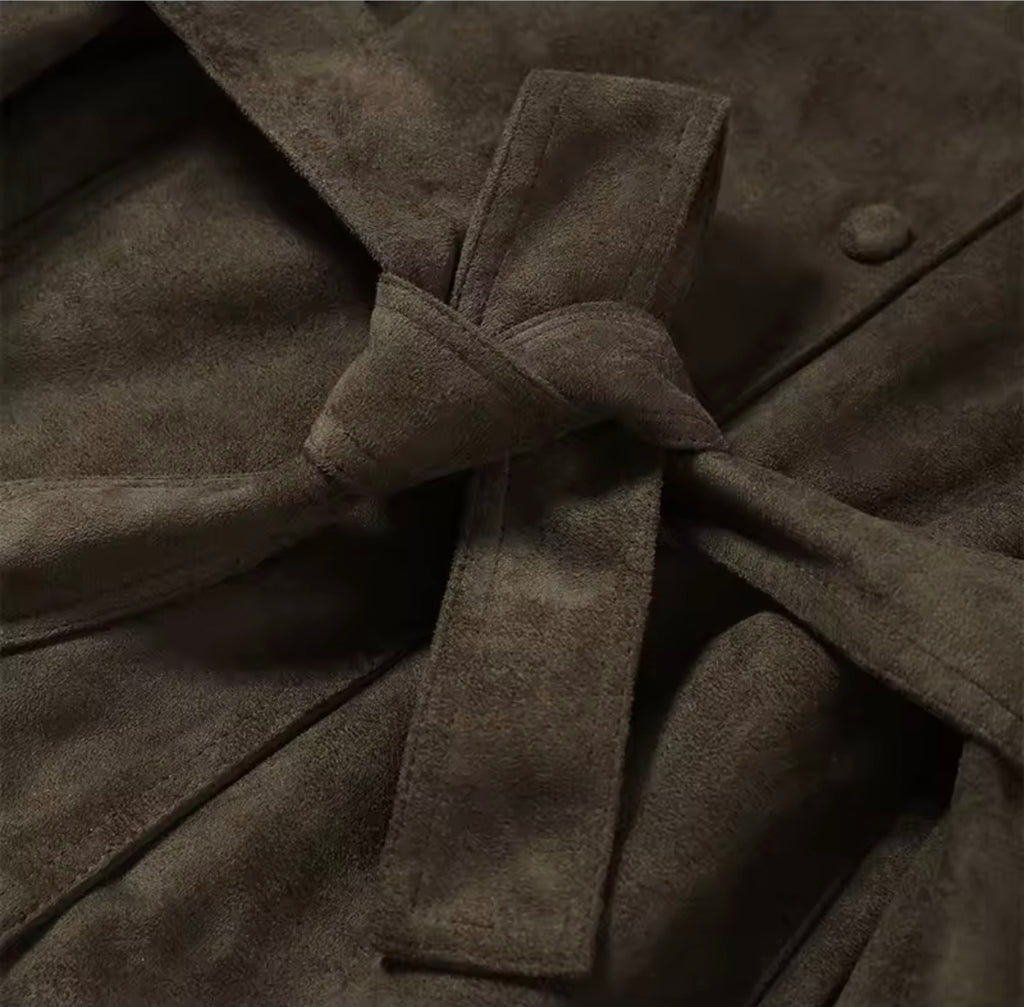 Faux Suede Belted Trench
