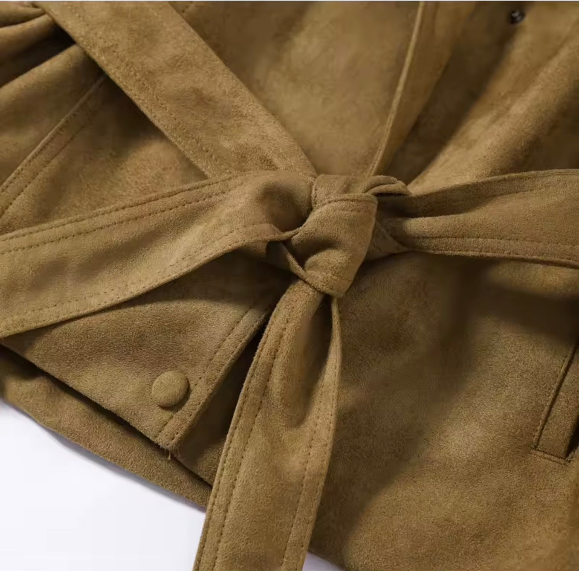 Faux Suede Belted Trench