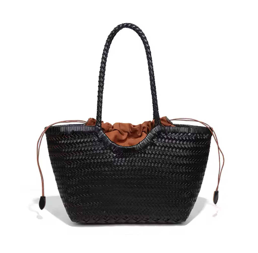 Leather Weave Tote Basket Bag