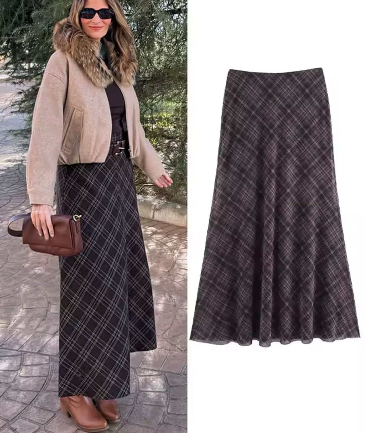 Check Midi Skirt