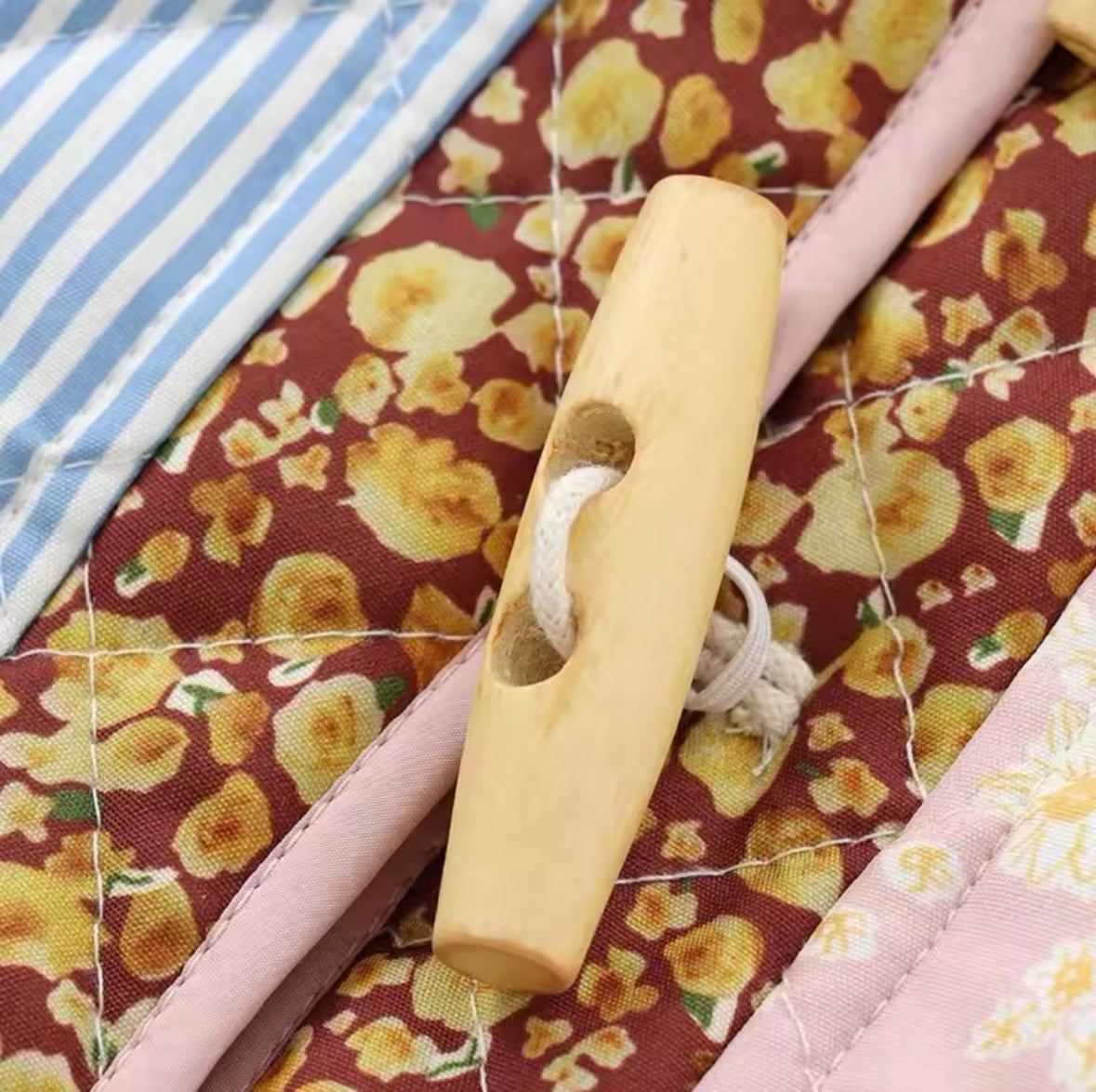 Patchwork Print Jacket with Wooden Buttons