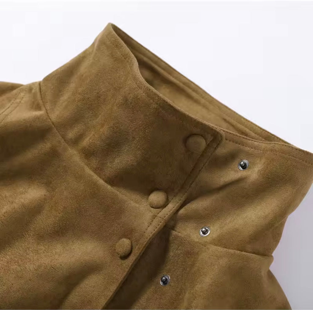 Faux Suede Belted Trench