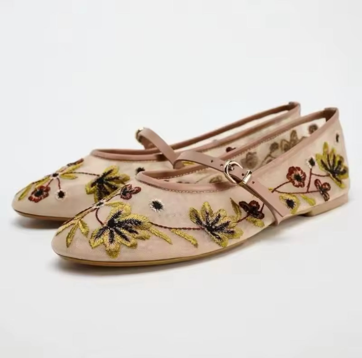 Embroidered Mesh Ballerina Flats