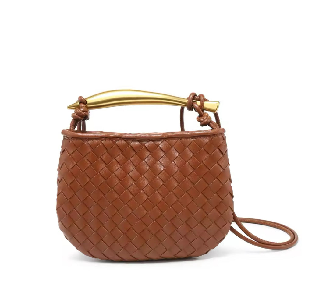 Weave Effect Clutch Bag with Metal Handle