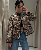 New Leopard Print Quilted Jacket with Trims