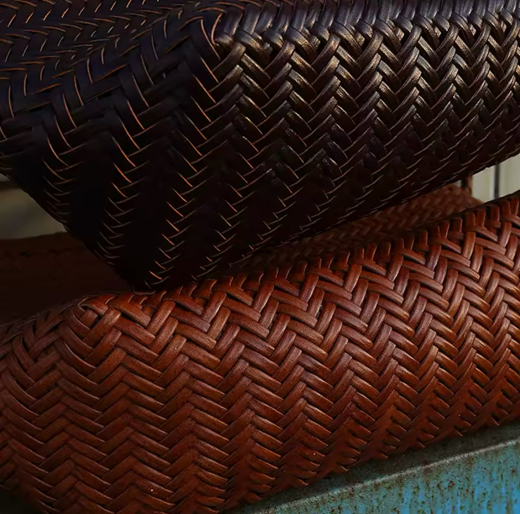 Leather Weave Tote Basket Bag