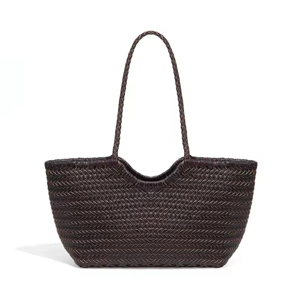 Leather Weave Tote Basket Bag