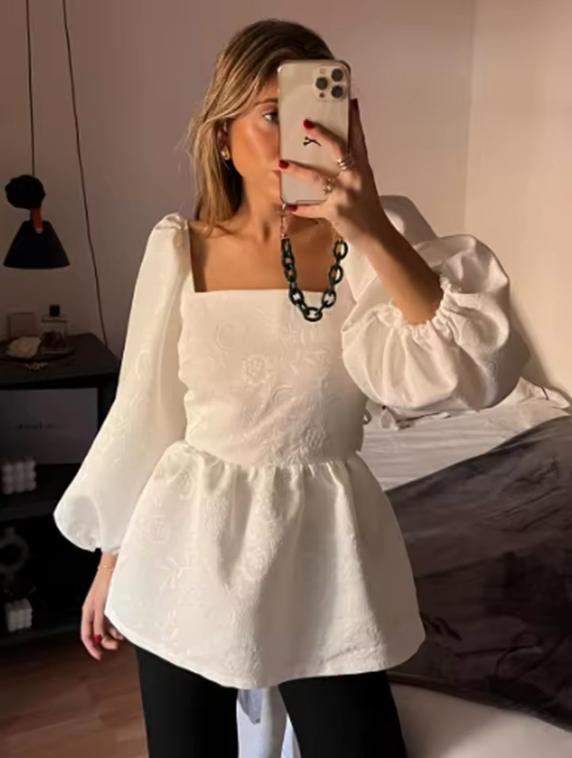 Puff Blouse with Open Back