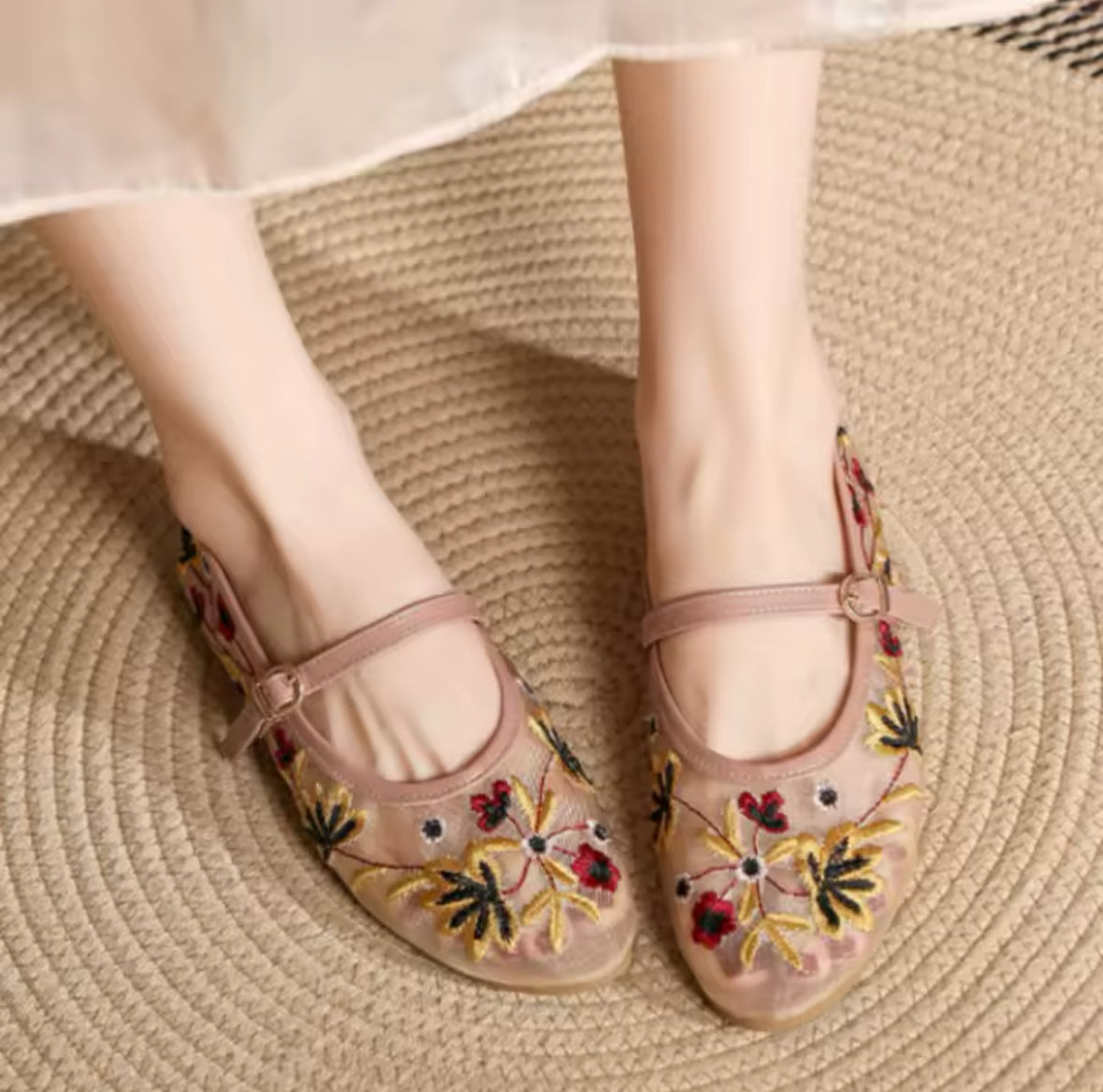 Embroidered Mesh Ballerina Flats