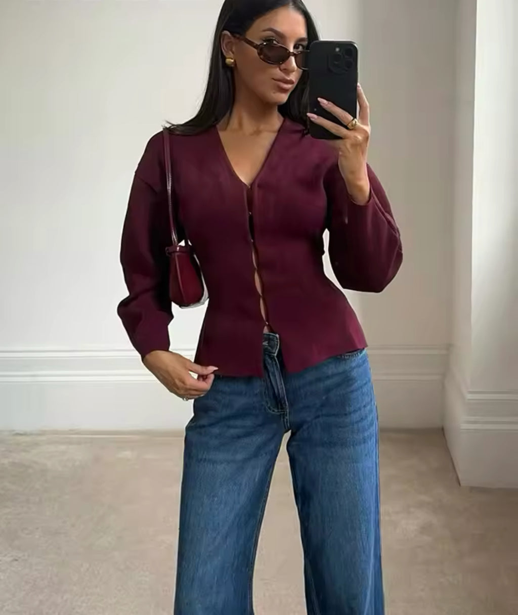 Cinched Waist Cardigan with Matching Skirt