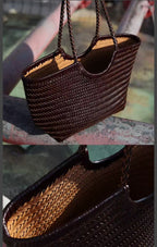 Leather Weave Tote Basket Bag