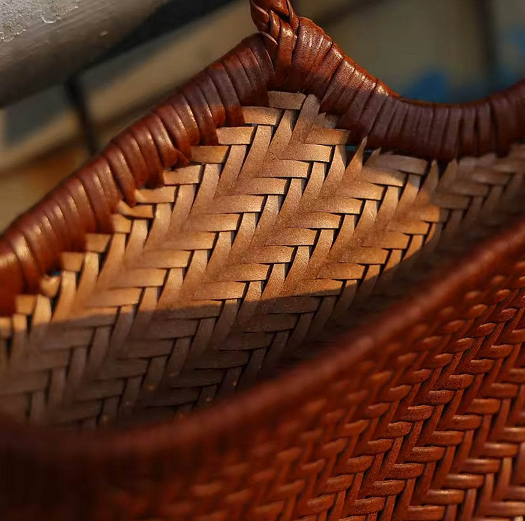 Leather Weave Tote Basket Bag