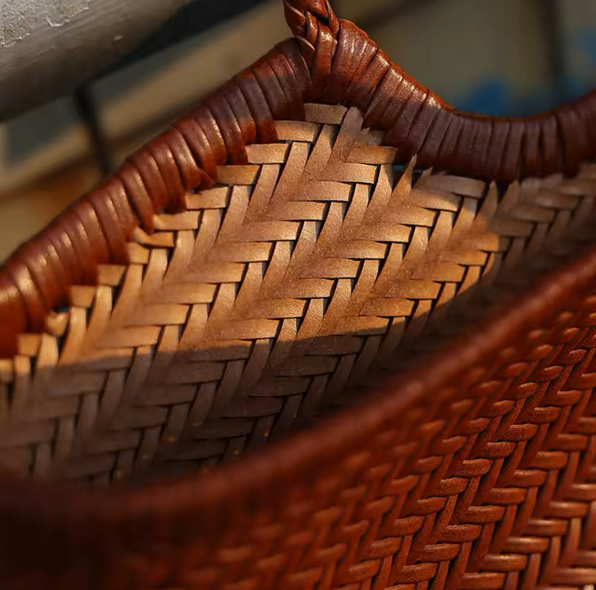Leather Weave Tote Basket Bag
