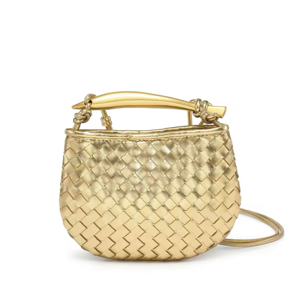Weave Effect Clutch Bag with Metal Handle
