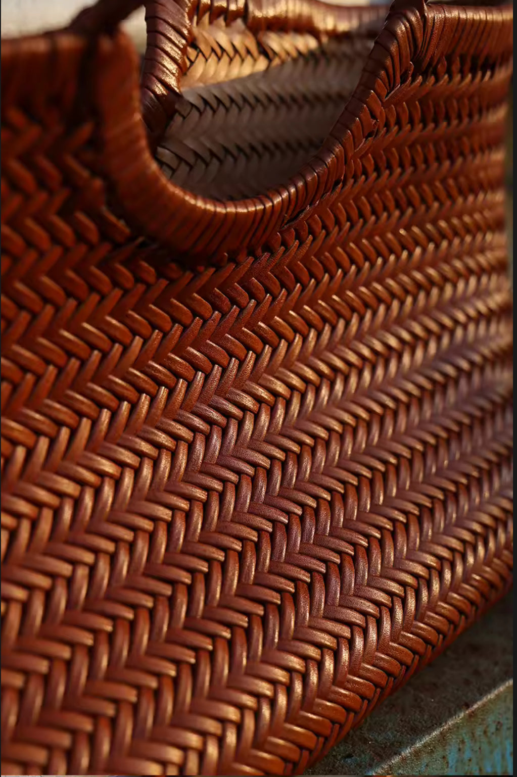 Leather Weave Tote Basket Bag