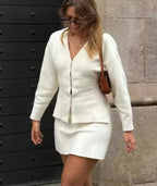 Cinched Waist Cardigan with Matching Skirt