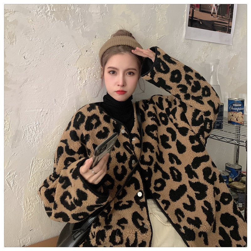 Leopard Print Fleece Oversized Jacket Coat