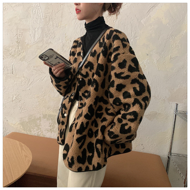 Leopard Print Fleece Oversized Jacket Coat