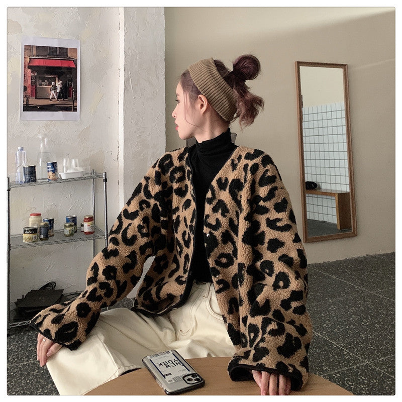 Leopard Print Fleece Oversized Jacket Coat
