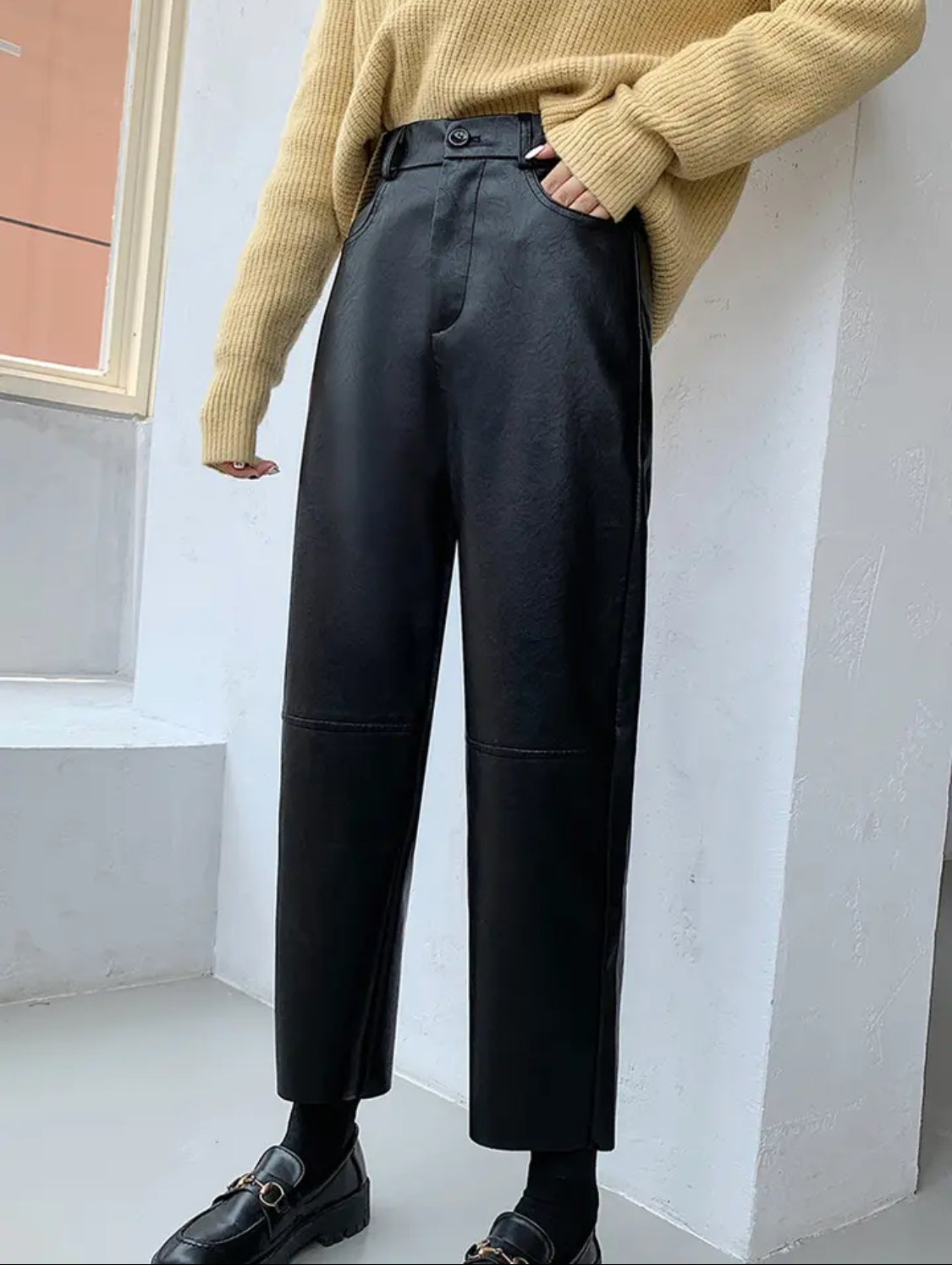 Faux Leather Straight Leg Trousers