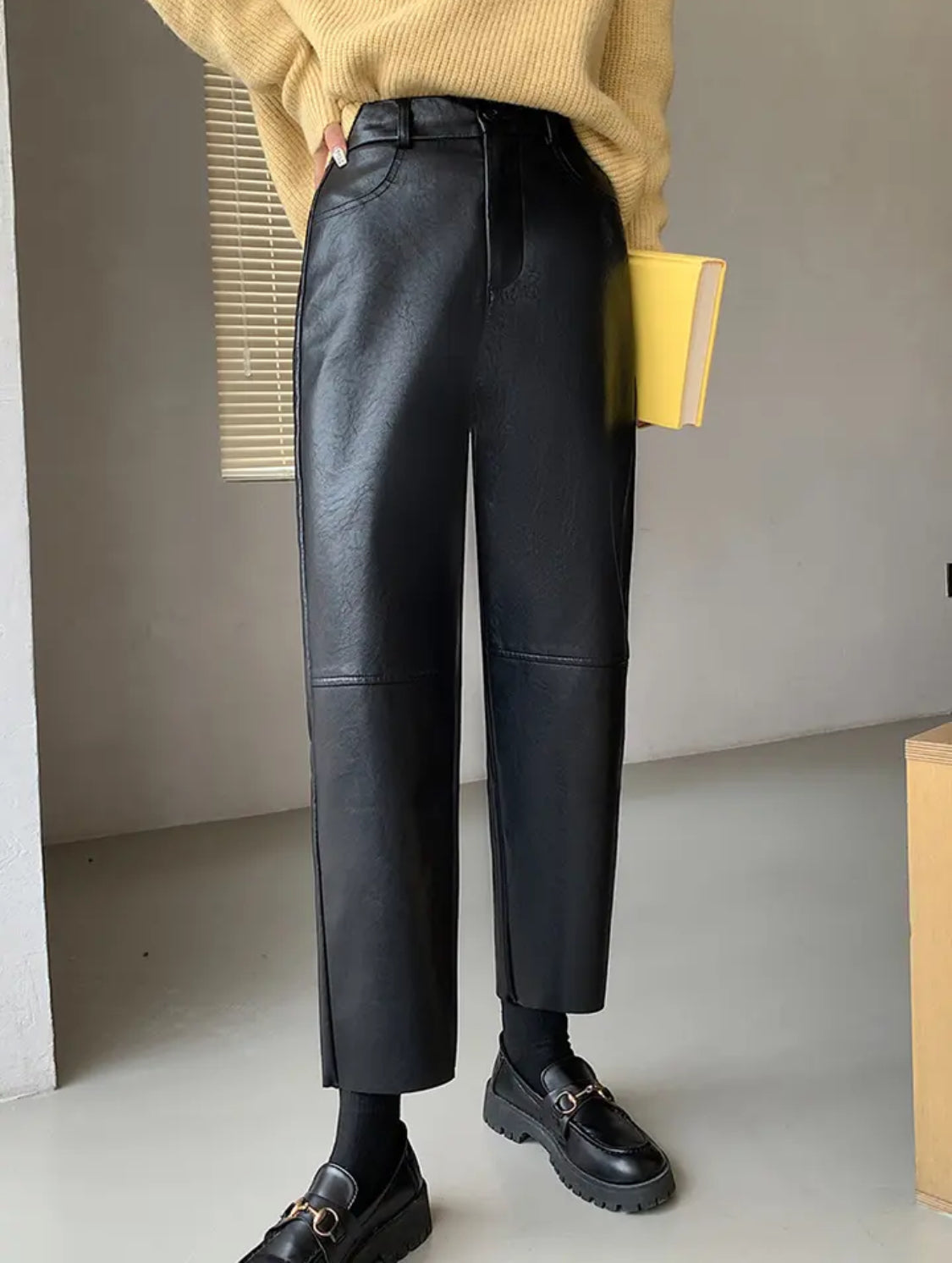 Faux Leather Straight Leg Trousers