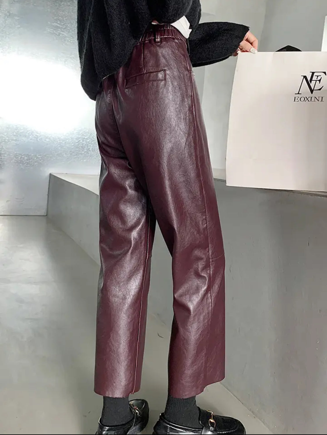 Faux Leather Straight Leg Trousers