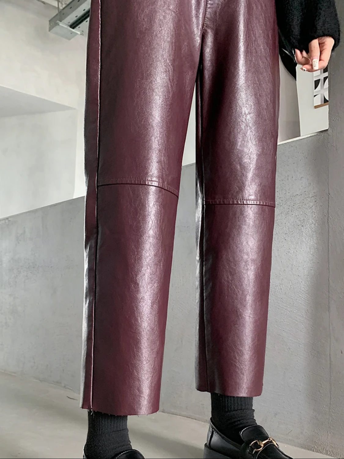 Faux Leather Straight Leg Trousers